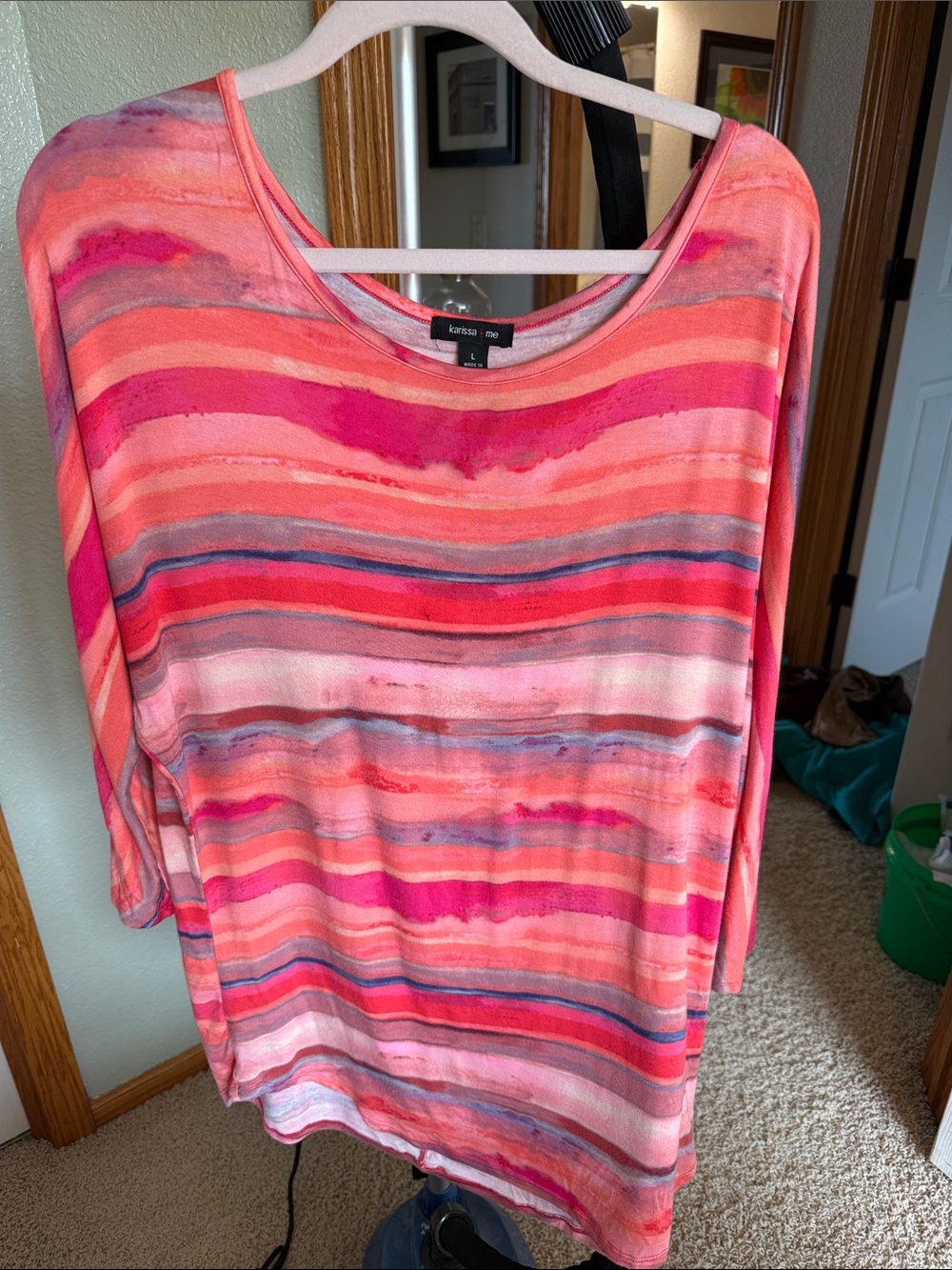 Kasper Coral & Pink Striped Scoop-Neck Tunic
